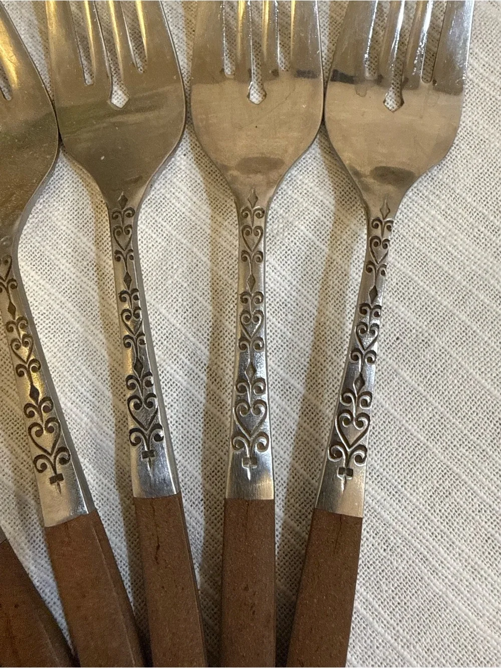 Interpur Japan MCM INR2 Salad Forks Hearts Scrolls Wood Handles Set of 6